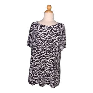 JM Collection Black and White Geometric Blouse XL
